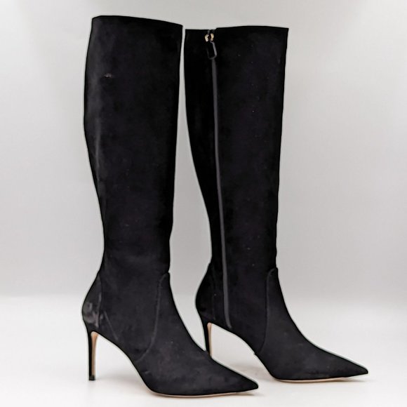 Stuart Weitzman Women 85 To the Knee Black Strech Suede Stiletto Boots Size 7.5 - Picture 1 of 13